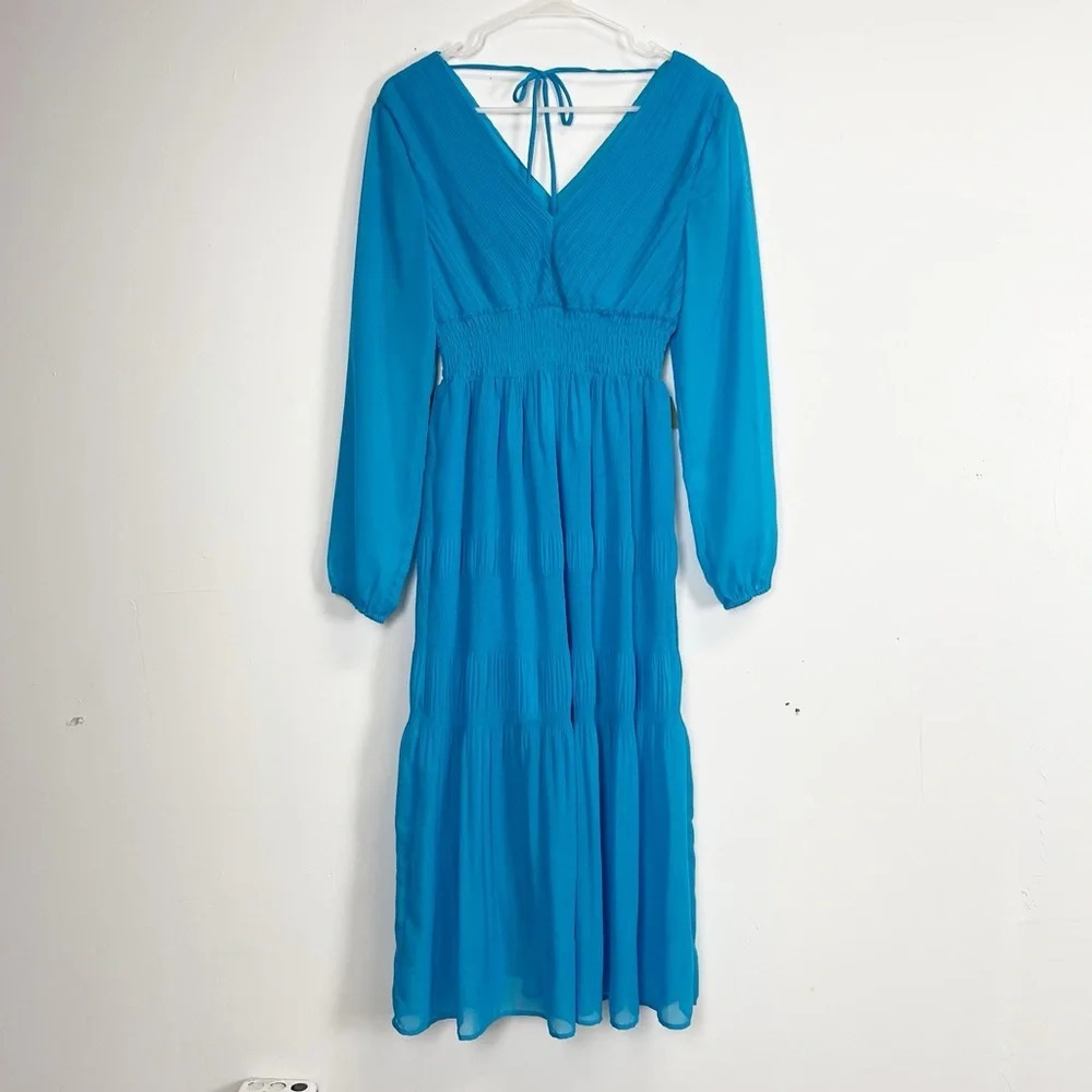 Steve Madden Nylah Midi Dress Womens Size XS Blue Sheer Long Sleeves